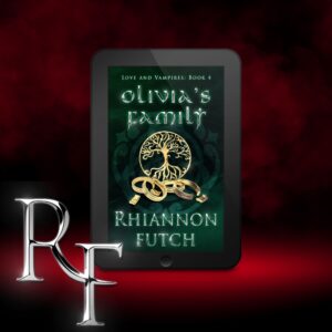 Cover for Olivia's Family set against a red background with the initials RF in the foreground